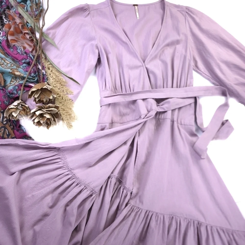 Free People Elegant Lavender Wrap Maxi Dress Sz Xs - Picture 2 of 11